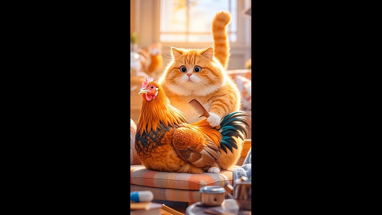 Cute Orange Cat 🐈 cooking hen