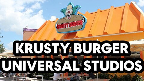 Trying a Krusty Burger from The Simpsons at Universal Studios in Orlando, Florida