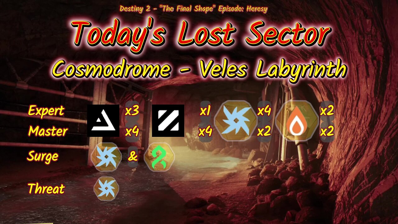 Destiny 2: 3-7-25 Veles Labyrinth is the Lost Sector. Arc/Strand Surge.