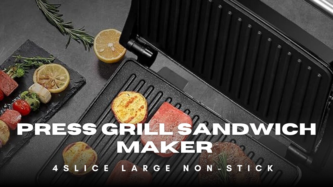 OSTBA Panini Press Grill Indoor Sandwich Maker with Temperature Setting, 4 Slice Large Non-stick