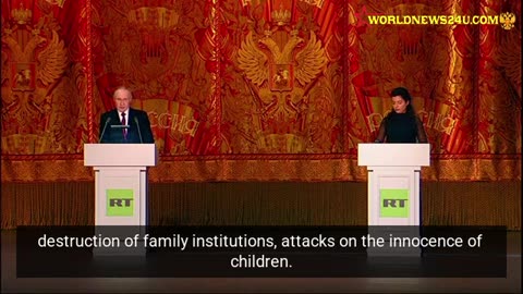 Putin delivered a speech at RT's anniversary celebration at the Bolshoi Theater.