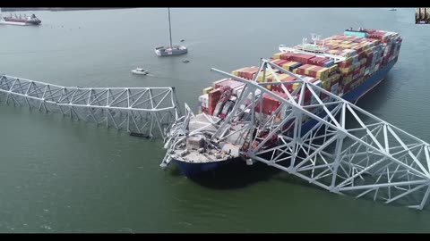 Aerial Imagery of Francis Scott Key Bridge and Cargo Ship Dali