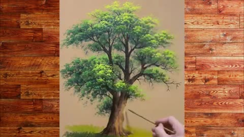 This is a stunning painting of a majestic tree with lush green foliage