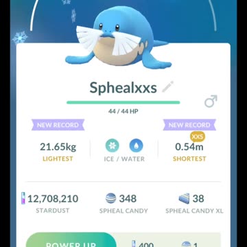 Pokémon GO-Evolving XXS Spheal(Weight-9.76kg, Height-0.39m)