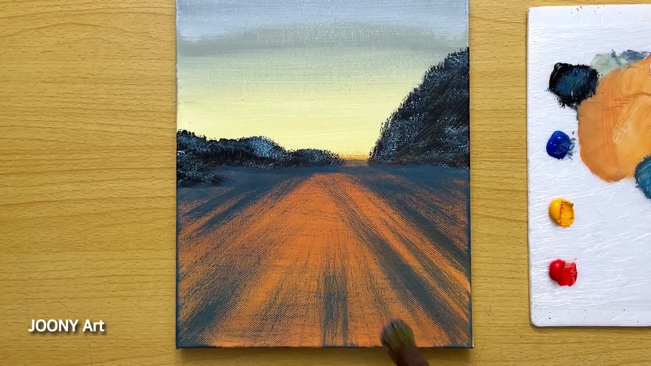 How to Draw Winter Sunset _ Acrylic Painting for Beginners