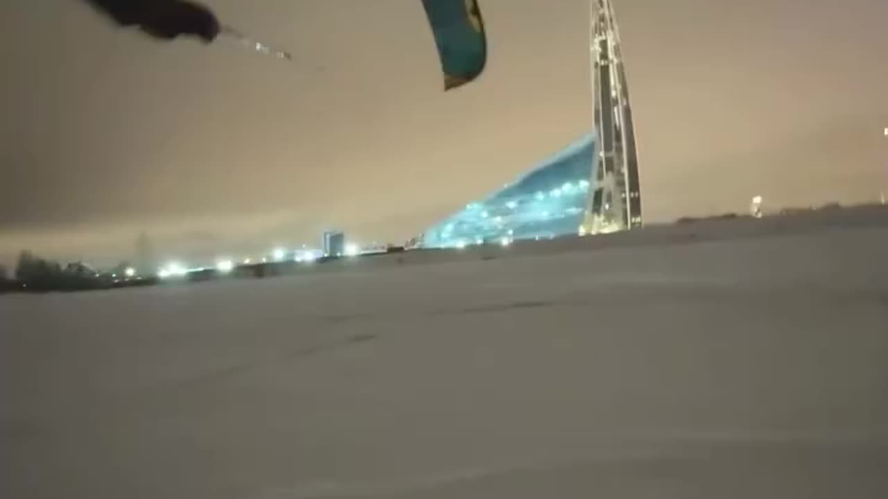 Evening kitesurfing at the Lakhta Center skyscraper