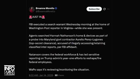 🚨Breaking🚨 FBI just raided the home of a Washington Post journalist Hannah Nathanson