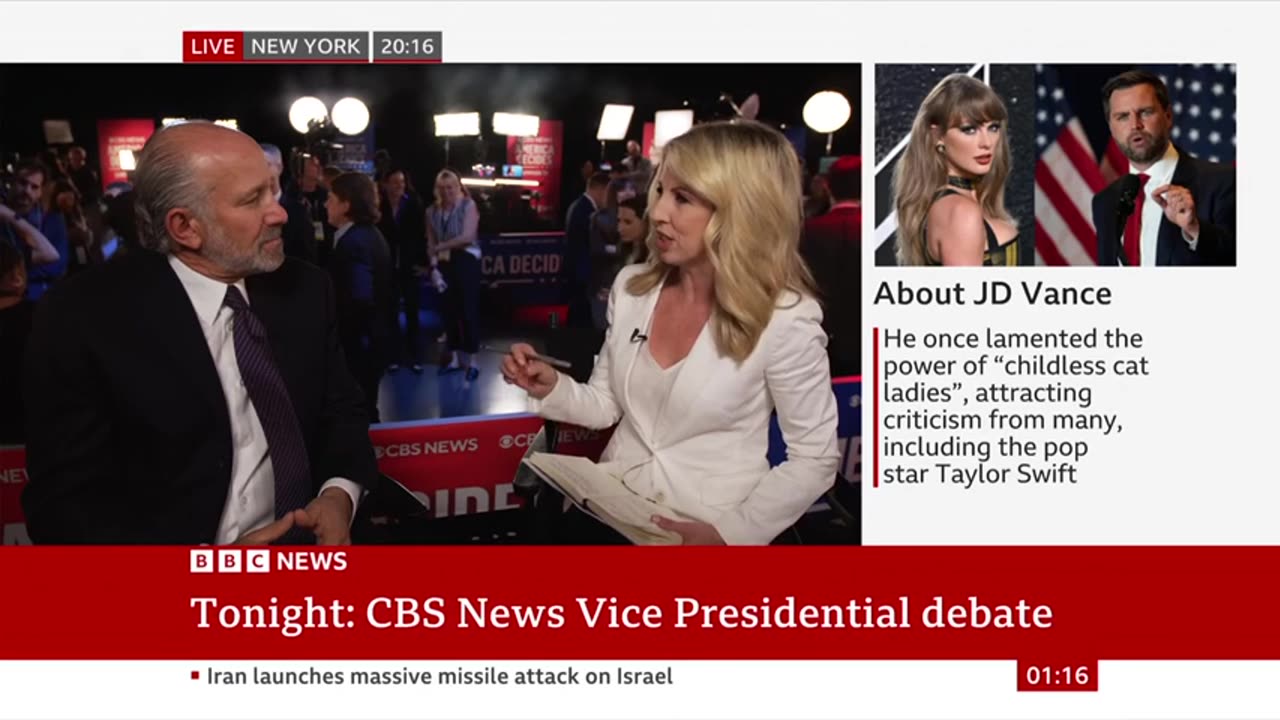 BBC News coverage of the 2024 Vice Presidential Debate with Howard Lutnick