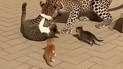 The mother cat bravely defended her cub.