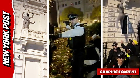 Brawl breaks out at London Embassy after protestor removes Iranian flag