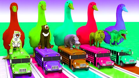 5 Giant Duck Cartoon,Cow,Elephant,Tiger,Lion,Dinosaur,Paint Wild Animals Crossing Fountain Animation