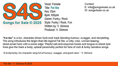Fat Ste (Key Ebm) 83bpm (2025) S4S (Songs 4 Sale) for Male Vocal