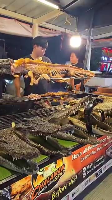 Insane Street Food! Thai Crocodile Roasting You Have to See 🐊🔥