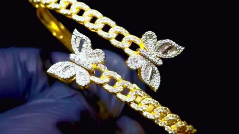 Real 10K Gold & Natural Diamond Butterfly Bracelet