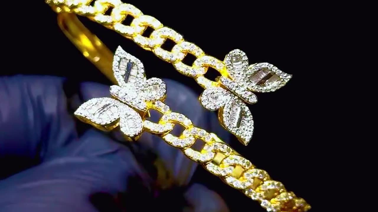 Real 10K Gold & Natural Diamond Butterfly Bracelet