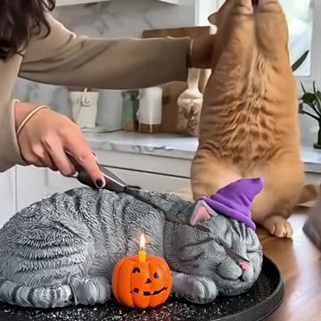 🤣 She Cuts a Halloween 🎃Cat Cake 🍰 — and the Real Cat Totally Freaks Out! 😹 | “Calma, é só bolo!” 🎬