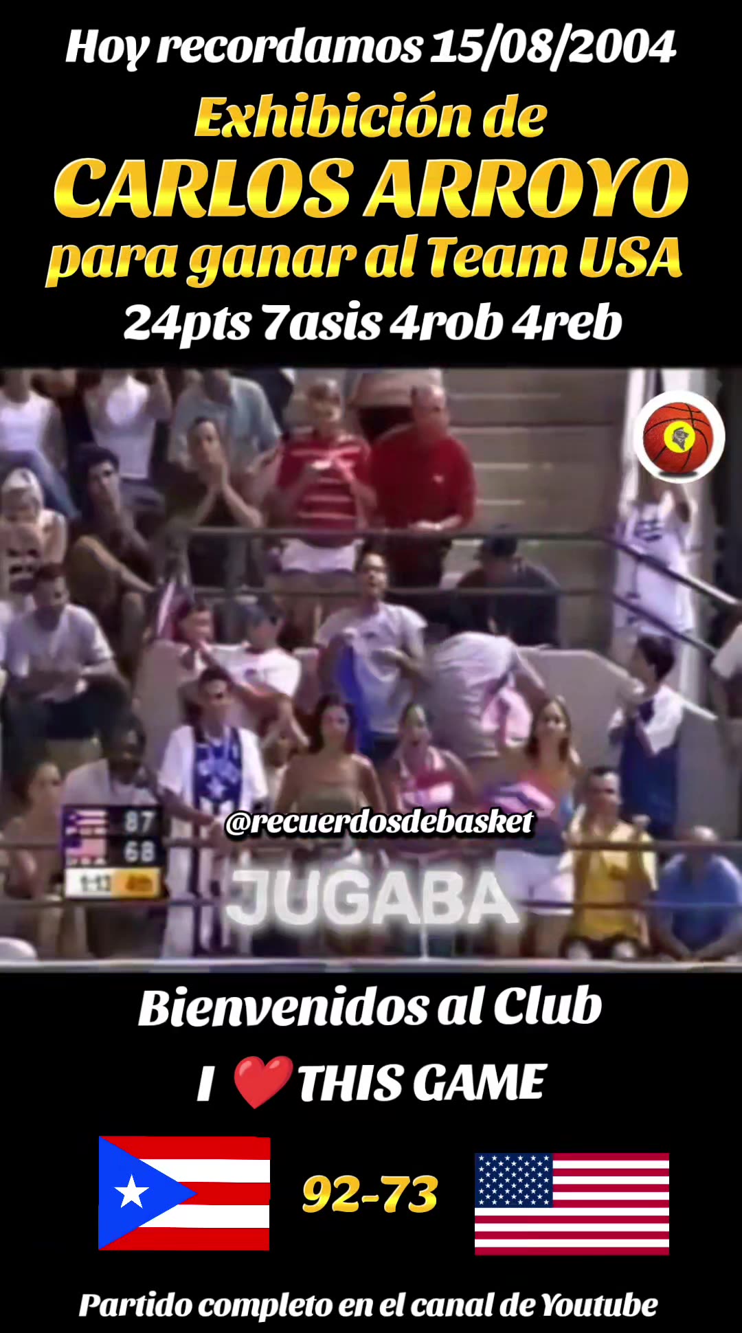 Exhibición de Carlos Arroyo para ganar al Team USA! 24pts 7asis 4rob 4reb 💪🏀