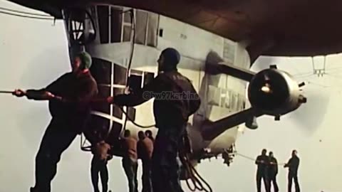 1950 Original color footage of a US Navy Airship Early Warning Squadron 2 K-class blimp landing
