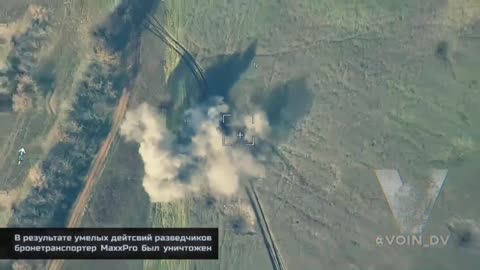 Ukrainian Maxxpro vehicle being destroyed by Russian force.