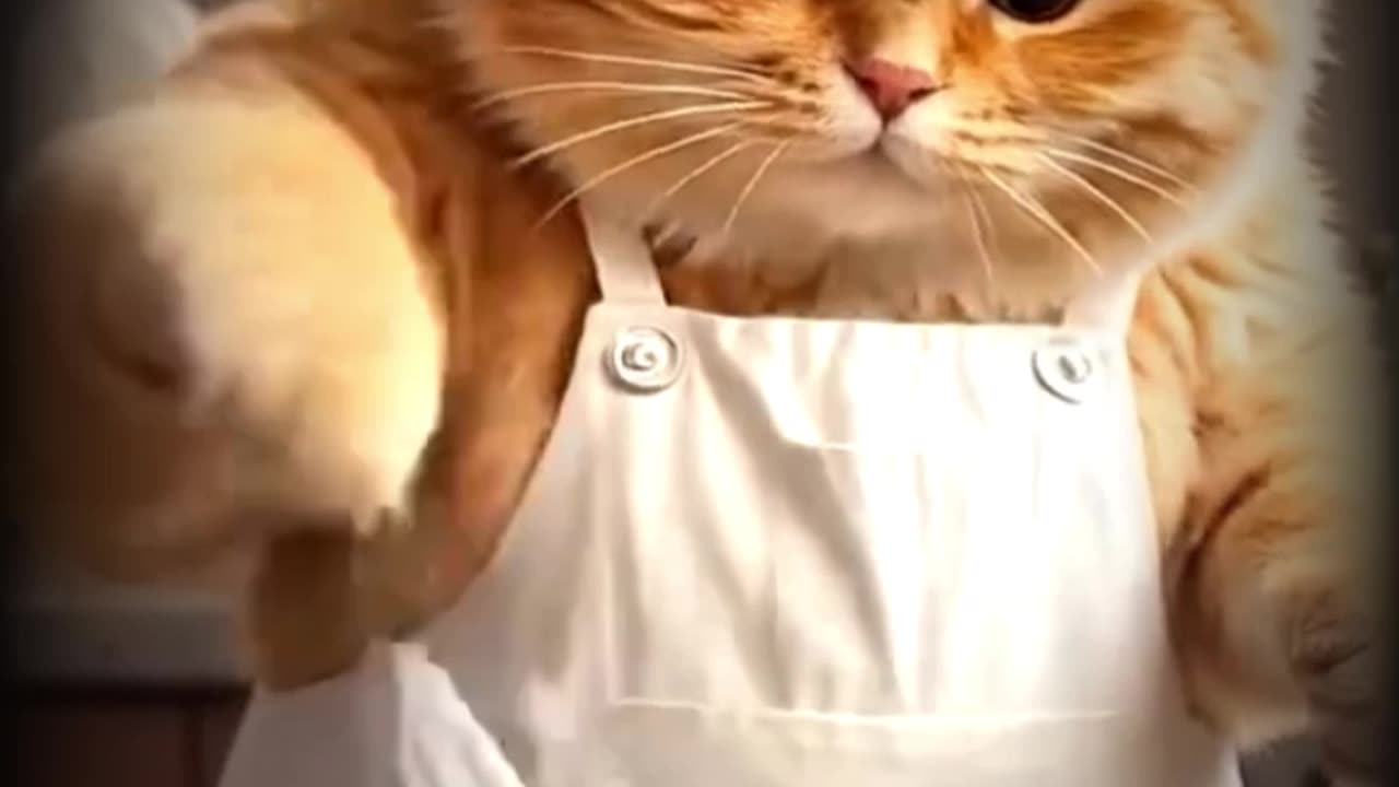 Cute cat cooking and eating