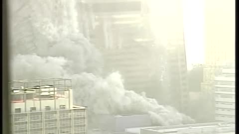 911 WTC 7 Demolition - From Apartment Window With Extended Slow Motion Zoomed Crop