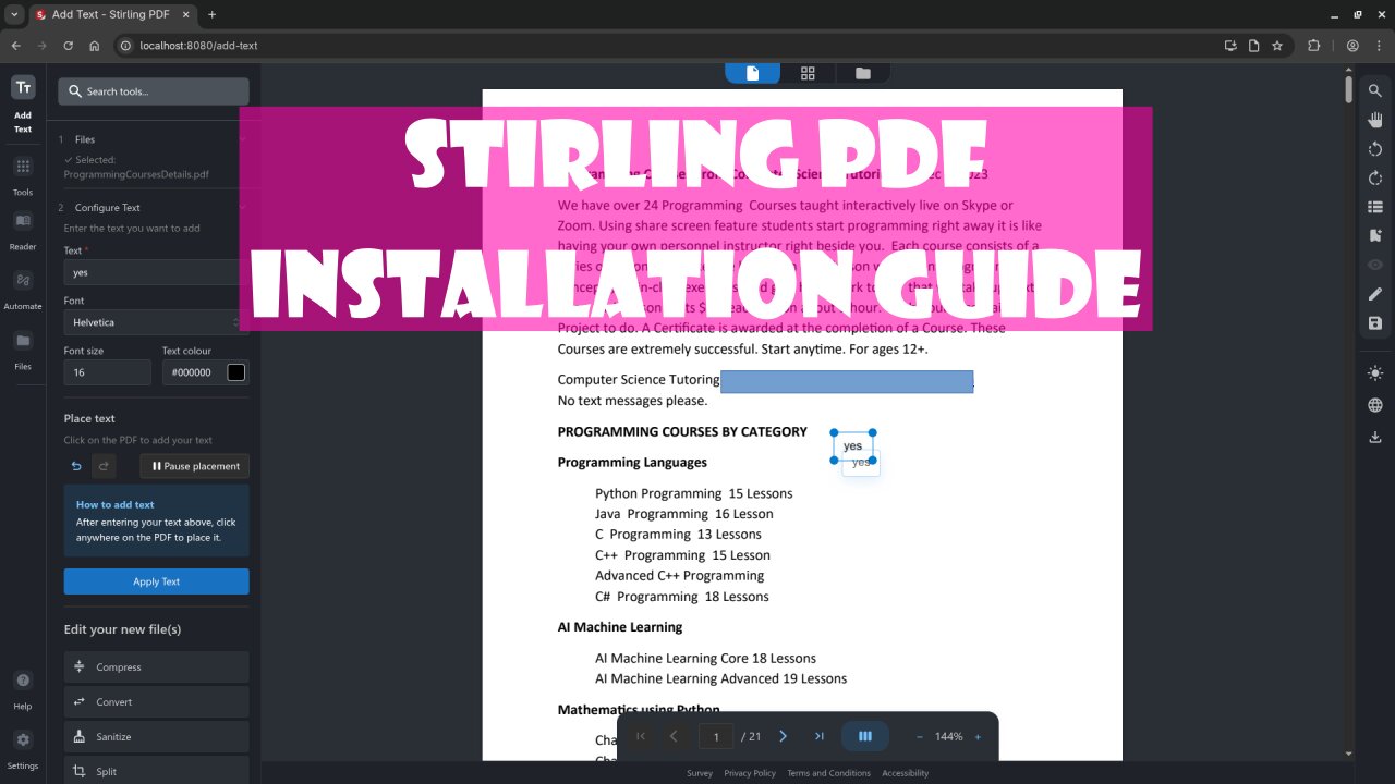 Stirling PDF Installation Tutorial – Self-Host Your Open Source PDF Editor in Minutes!