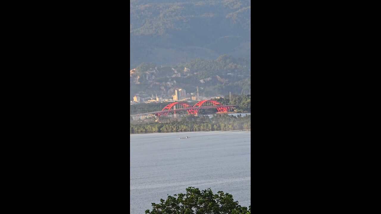 The beauty of the red bridge in the morning