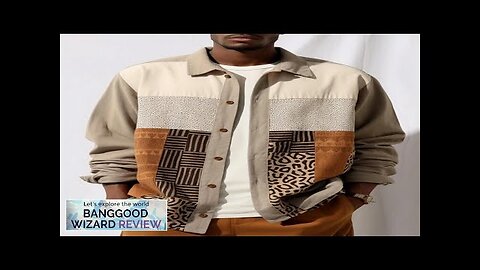 Mens Ethnic Tribal Print Patchwork Button Up Long Sleeve Shirts Khaki Review