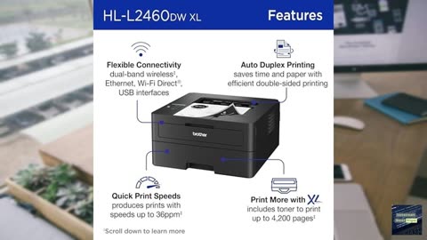 Brother HL-L2460DW XL Wireless Compact Monochrome Laser Printer with Duplex, Mobile Printing