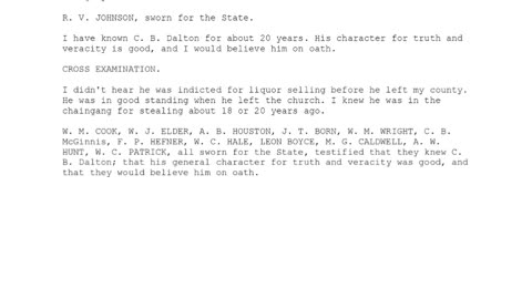 R. V. Johnson, Sworn In for the State, 155th to Testify