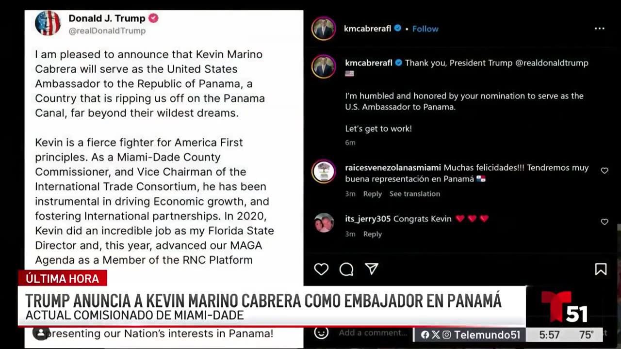 Trump nomina a comisionado Kevin M. Cabrera como embajador en Panamá