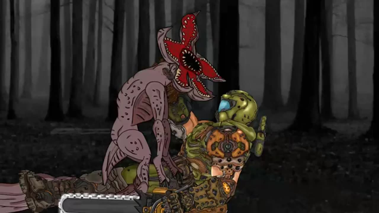 DOOM SLAYER vs Demogorgon, Vecna, Mind flayer, Stranger Things . Animation Drawing Cartoon 2.