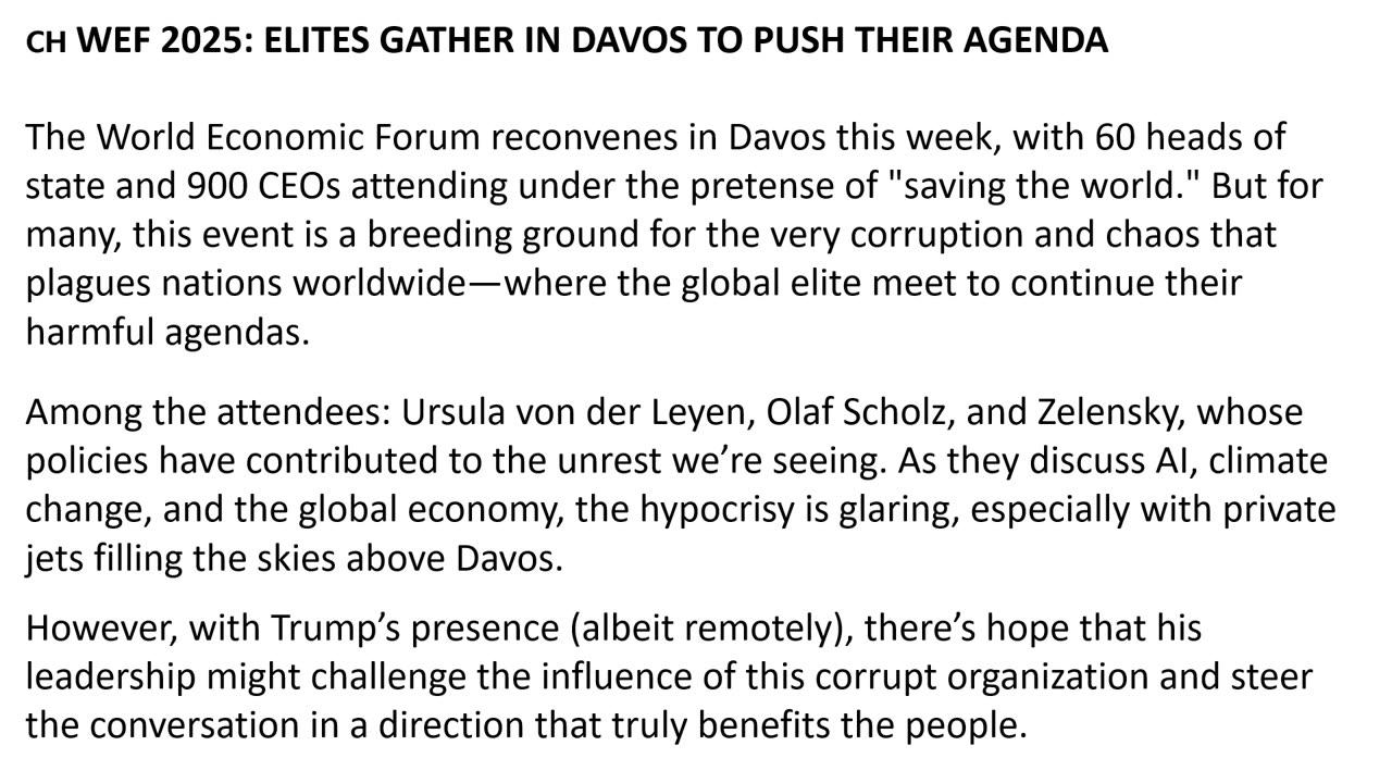 TEXT _WEF 2025 ELITES GATHER IN DAVOS TO PUSH THEIR AGENDA 1