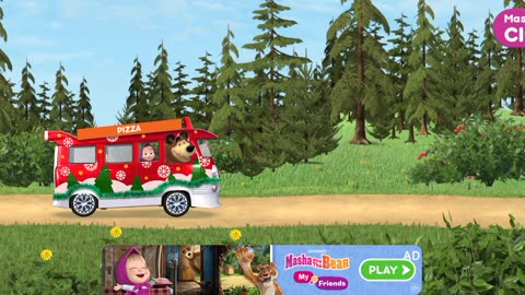 Masha and bear travel in the bus