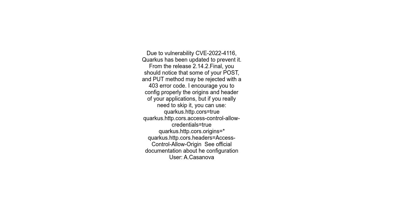 CORS Origin Error in Browser (Front-end Angular, Back-end Quarkus)