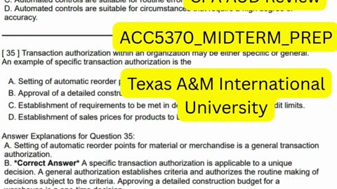 ACC5370 / ACC5330 Midterm Prep – CPA AUD Review | Texas A&M International University | Auditing Exam