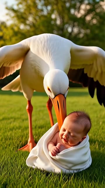 Stork delivering a Baby