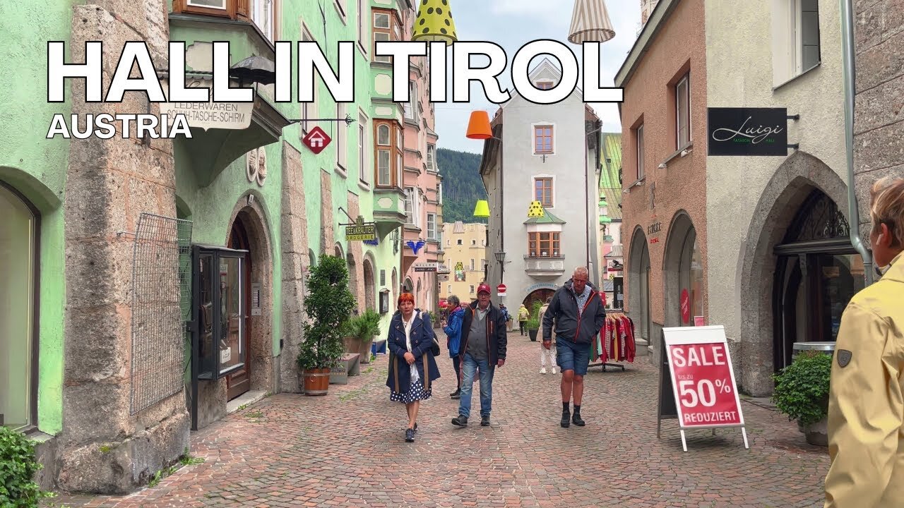 Hall in Tirol, Austria - Walking Tour - Binaural sound - 4K -