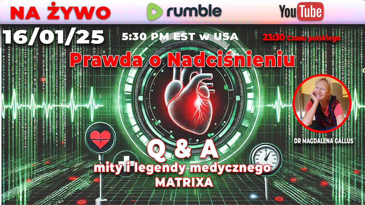 🔴 Live 16/01/25 | Dr Magdalena Gallus | Mity i Legendy Medycznego MATRIXA | Prawda o Nadciśnieniu