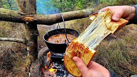 The Best Beef Stew with Freshly Baked Bread in the Forest 🔥🍞 Cooking & ASMR Sounds