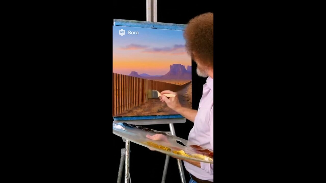Bob Ross painting the border wall