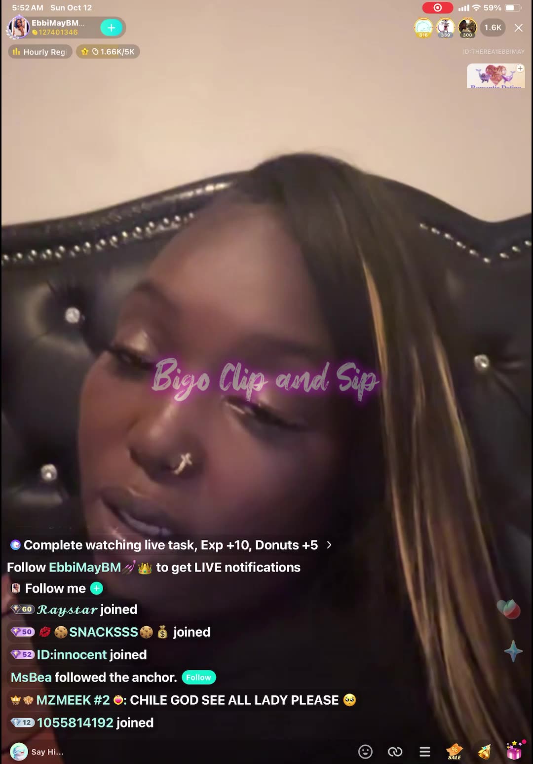 EbbiMay nodding off on live n says shes sleeps 10/12/25 #bigoclipandsip