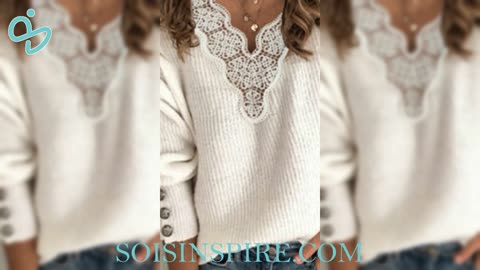 Full Size Lace Trim V-Neck Sweater