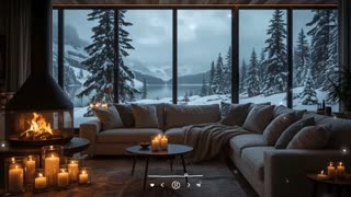 Chill Lofi Music with Cozy Living room with fireplace and snowfall