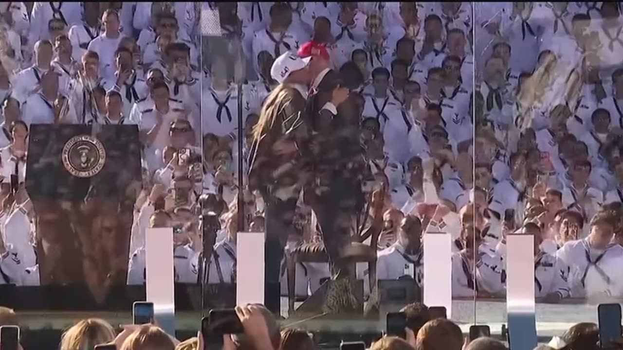 Trump arrives for his "Titans of the Sea" speech.