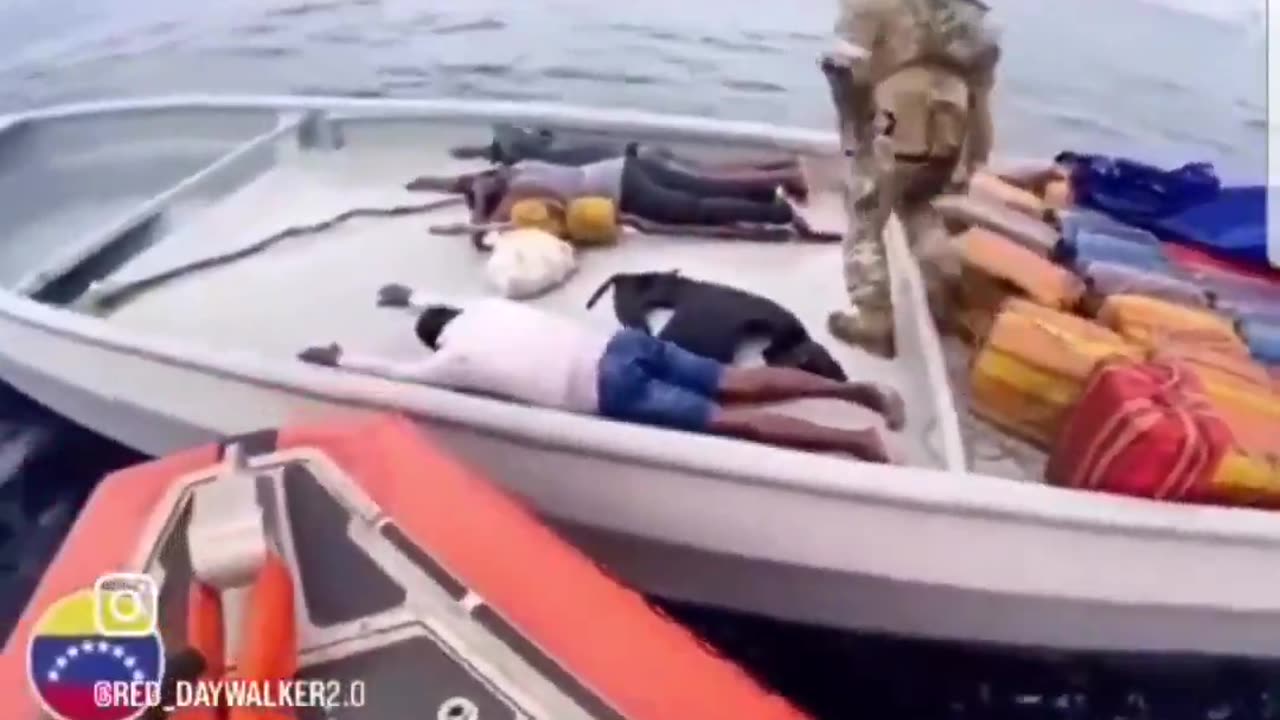 Footage shows U.S. forces in the Caribbean boarding a small boat, detaining three suspects