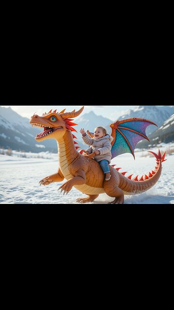 Baby's Winter Ride on a Fierce Dragon! 🐉❄️✨