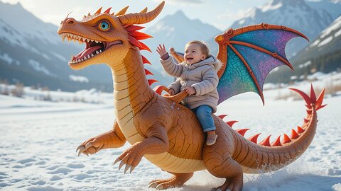 Baby's Winter Ride on a Fierce Dragon! 🐉❄️✨