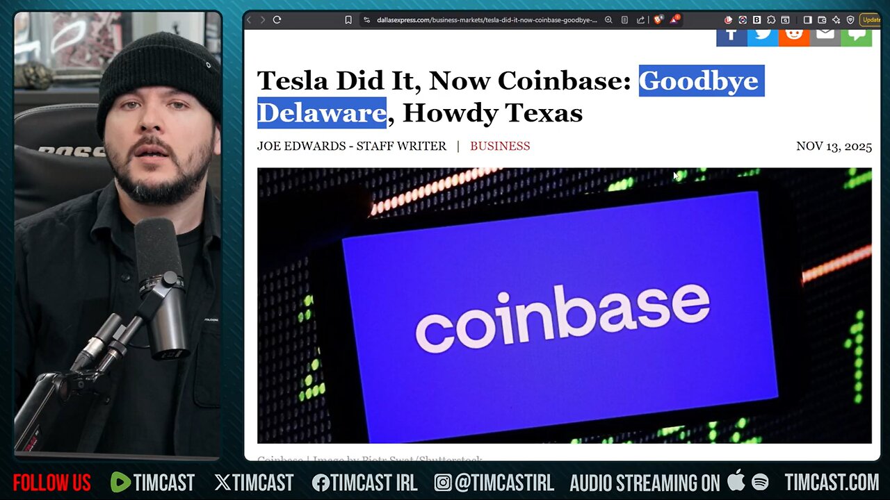 Coinbase FLEES Delaware, Elon Lawsuit BACKFIRES On State | Tim Pool