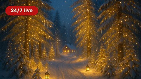 24/7 Live Christmas Cozy American Cabin Ambience – Snowy Winter Forest for Sleep, Study & Relax